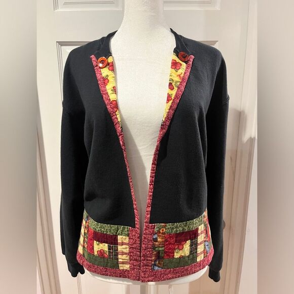 Fruit of the Loom black fleece sweatshirt with quilted  patchwork  size M - Picture 1 of 6